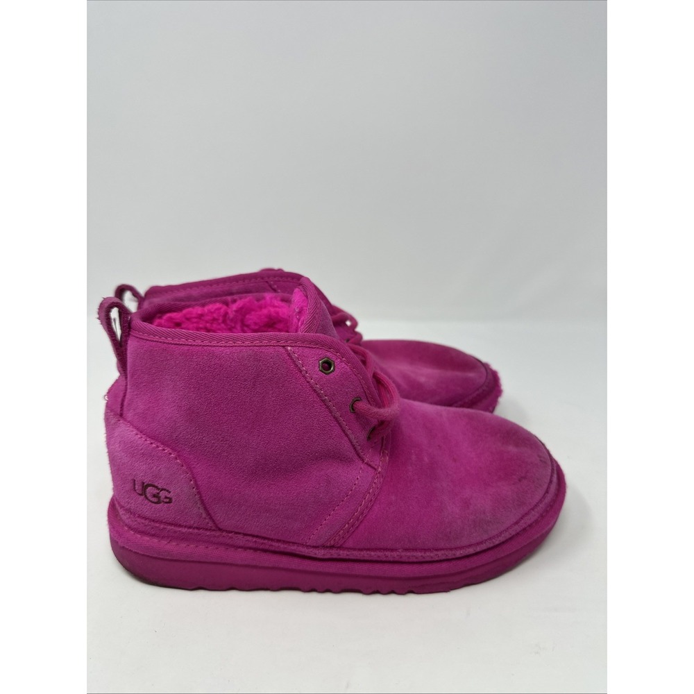 UGG Neumel Magenta Pink Suede Lace Up Sheepskin Ankle Boots 1017320K Kids 4